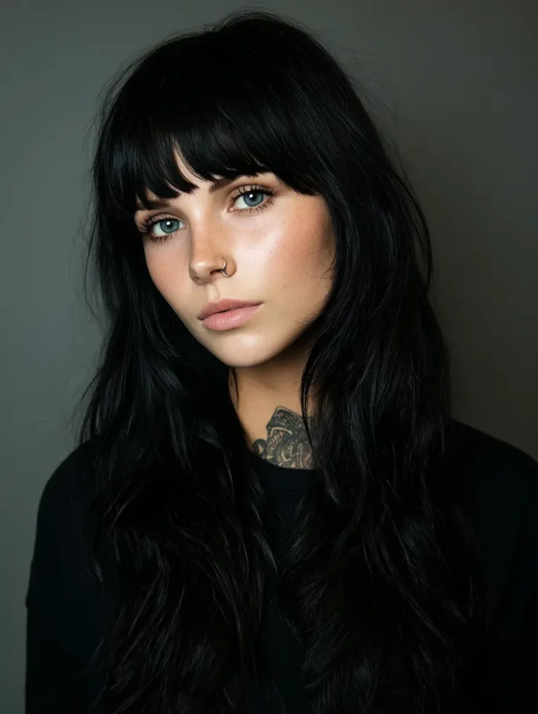 Black Wolf Cut with Bangs