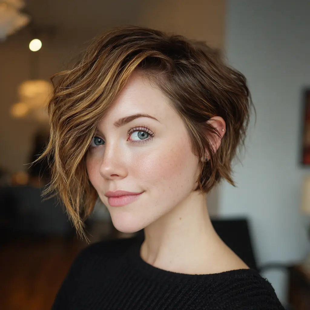 Choppy Bob with Bangs – Short Haircuts for Chubby Face