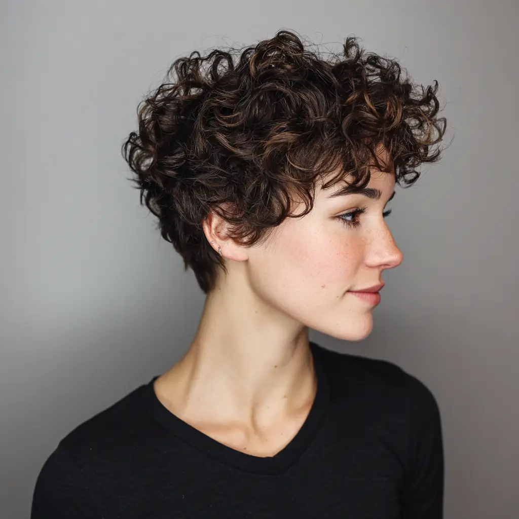 Curly Pixie with Edgy Undercut