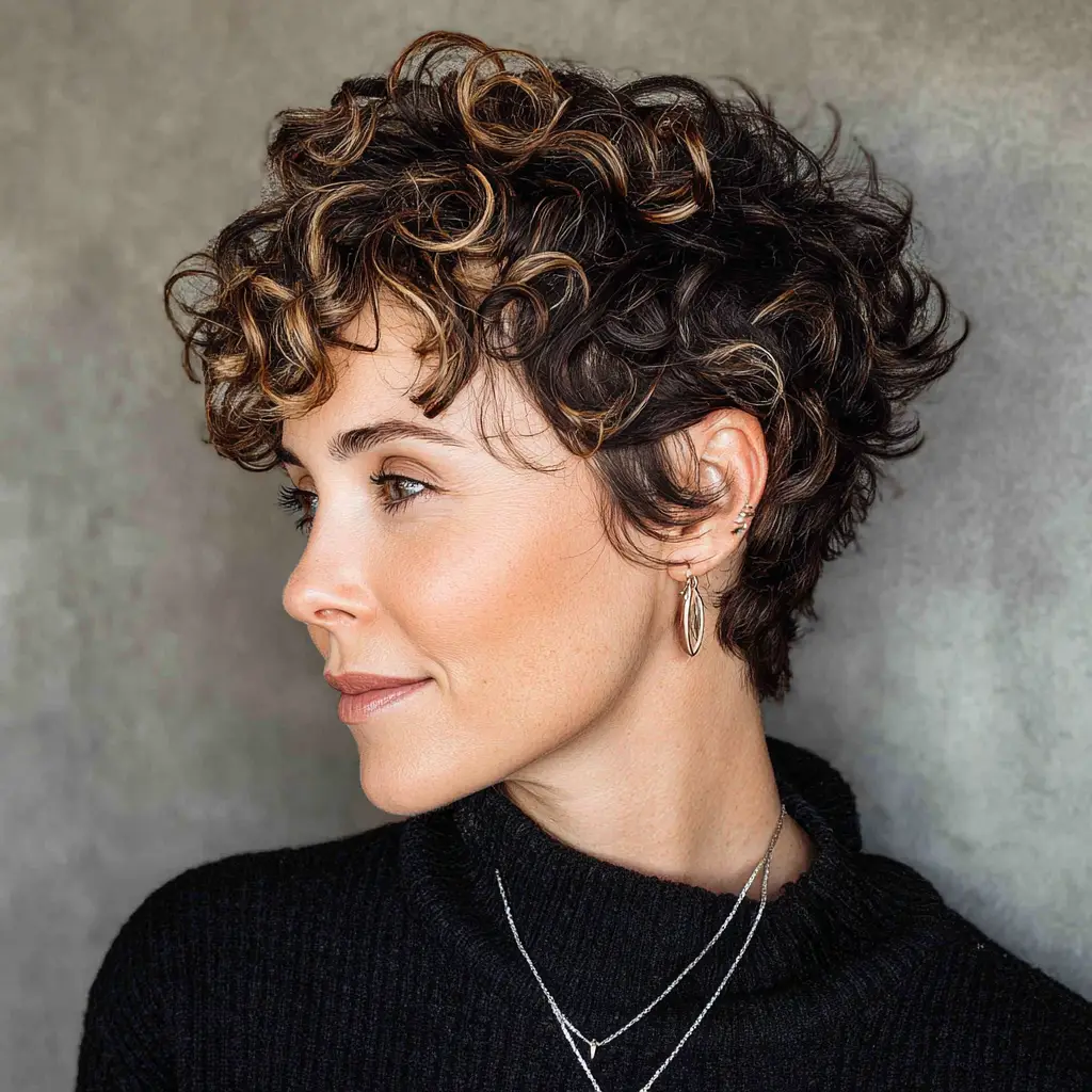 Curly Pixie with Highlights