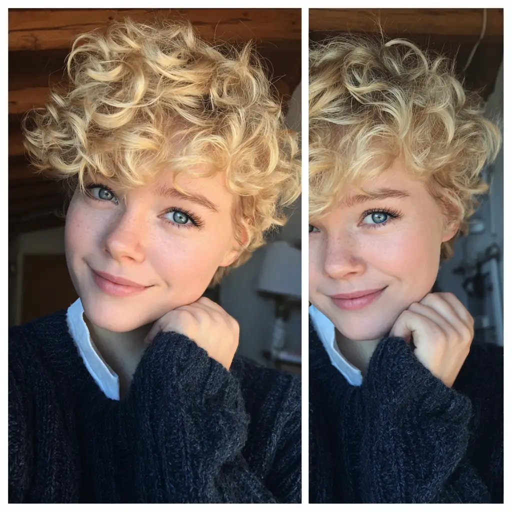 Curly Pixie with Side Swept Bangs