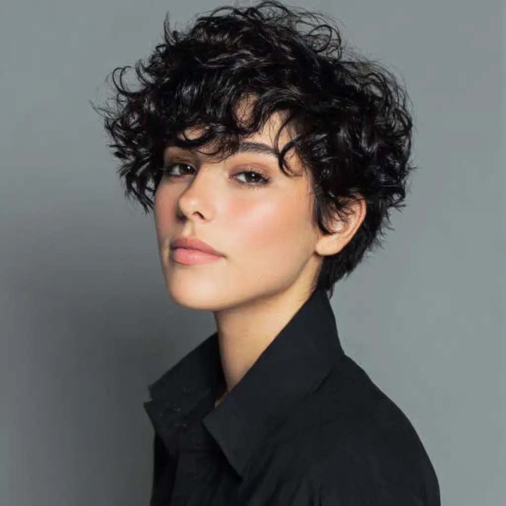 Curly Pixie with a Defined Part