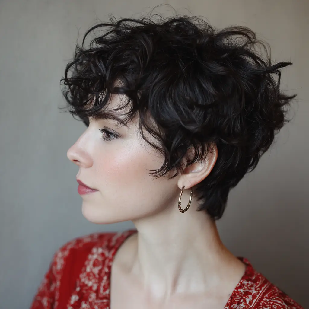 Curly Pixie with a Fringed Bang