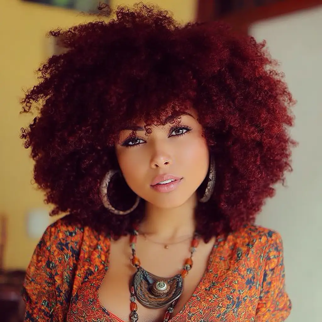 Dark Red Voluminous Afro Weave