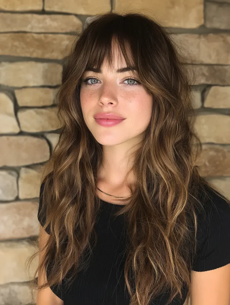 Golden Brown Wolf Cut with Curtain Bangs