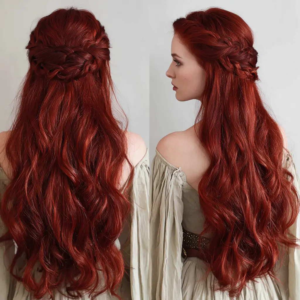 Half-Up, Half-Down Red Weave
