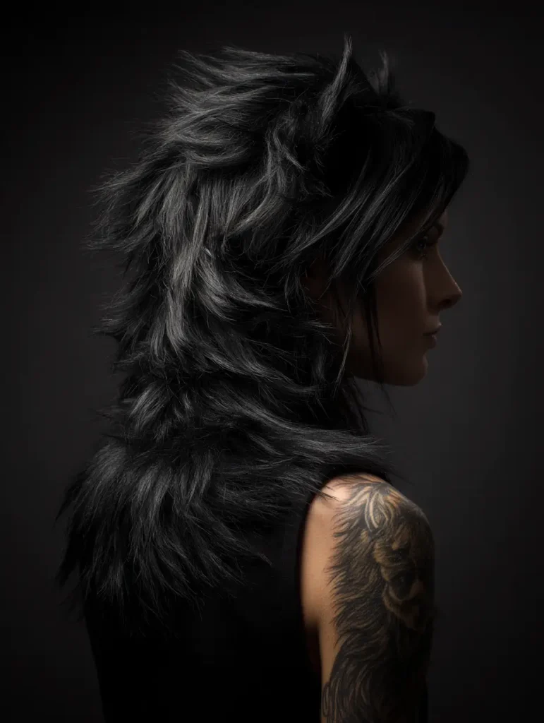 Long Black Wolf Cut