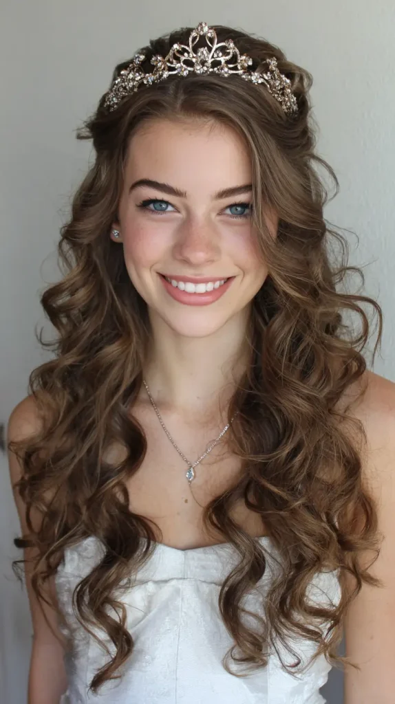 Sculpted Curls with a Tiara