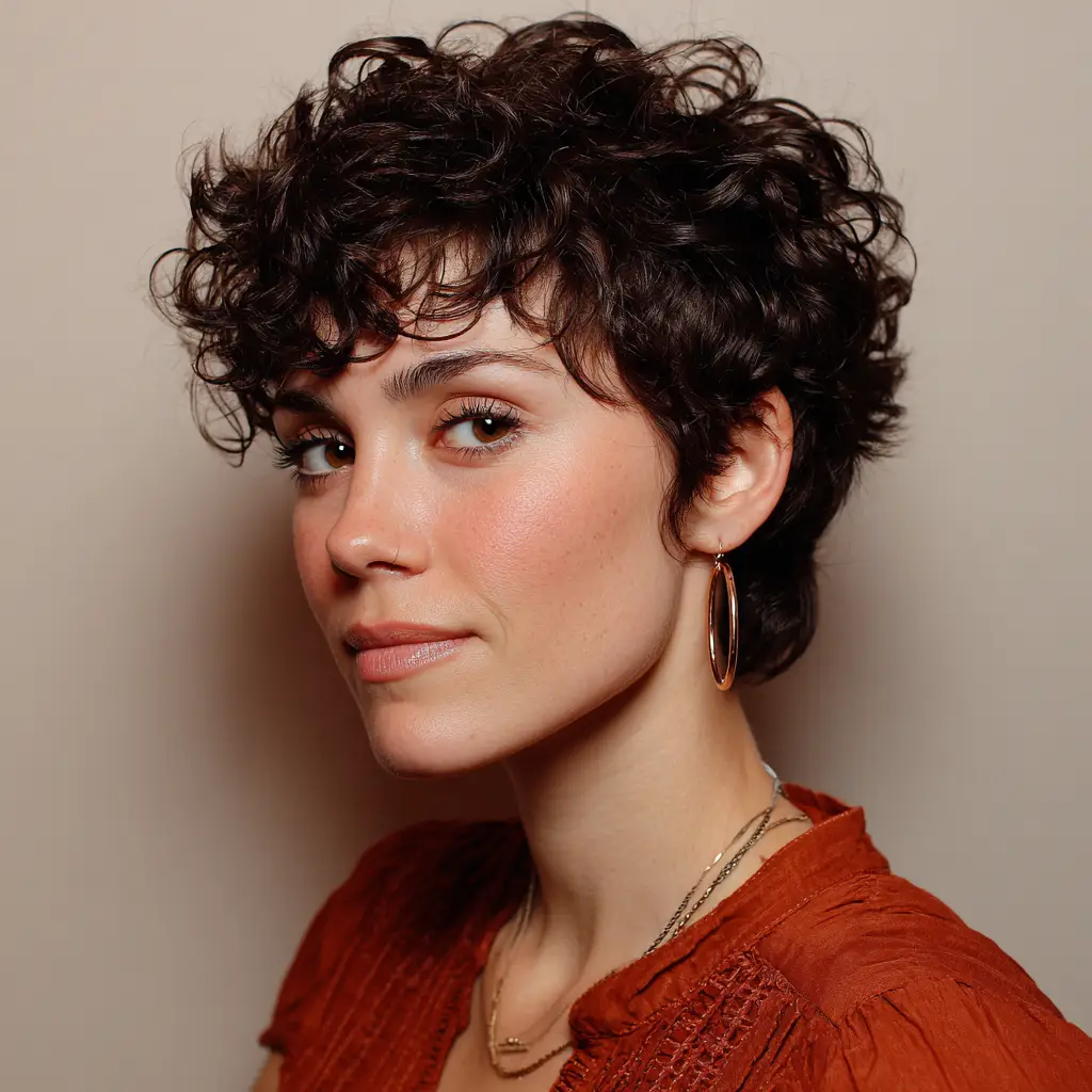 Short Curly Pixie with a Curved Shape