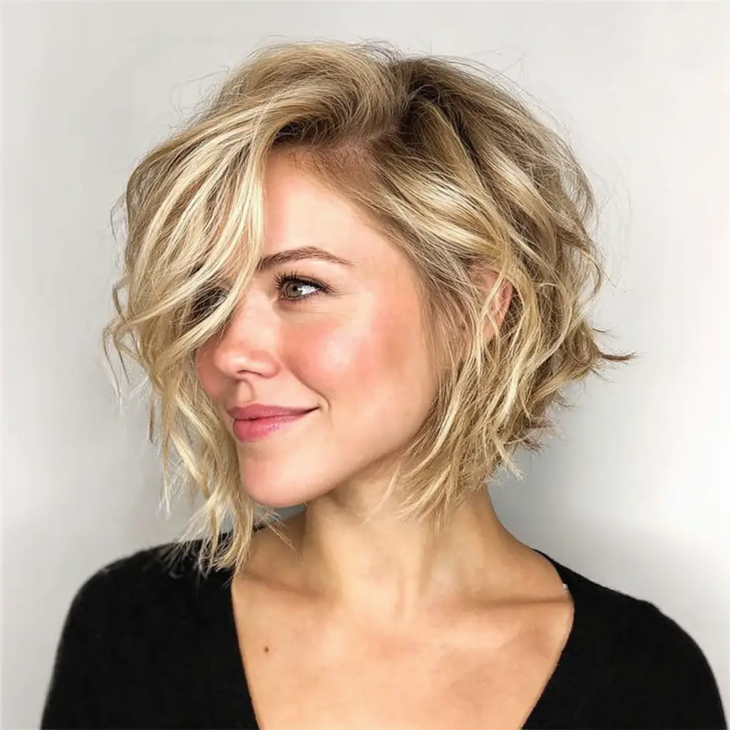 Side-Swept Bangs with a Short Crop – Short Haircuts for Chubby Face