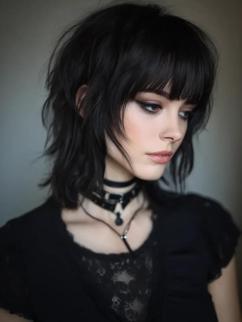 Soft Feminine Black Wolf Cut