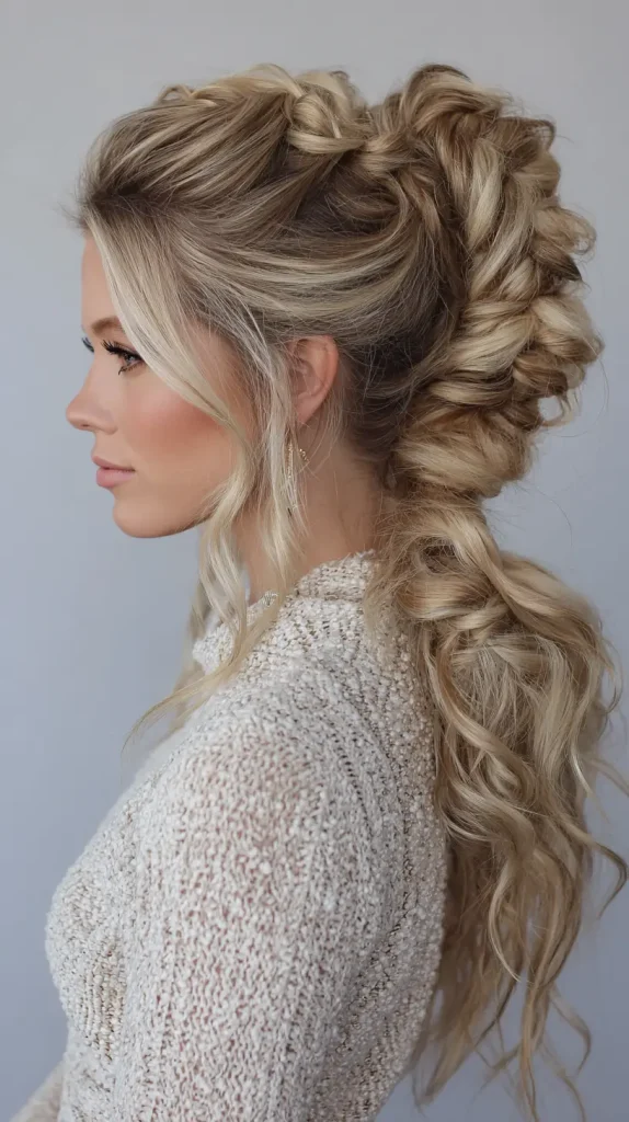 Accent Braids Into High Voluminous Ponytail