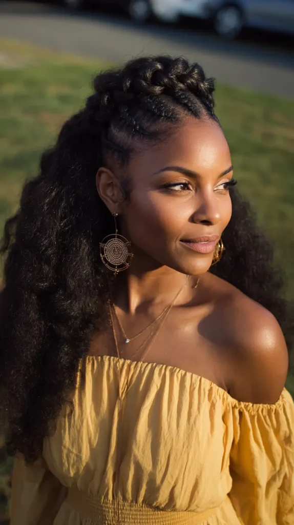 Braided Crown Half-Up on Natural Hair