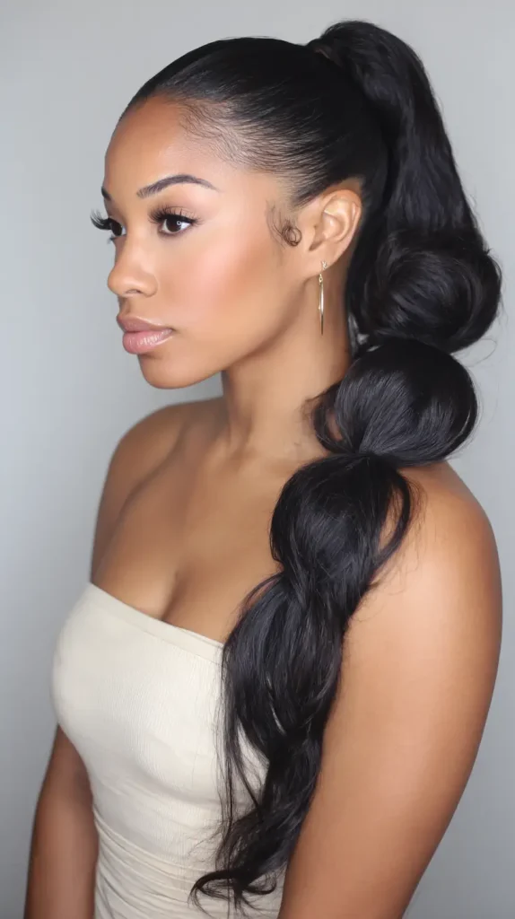 Bubble Ponytail With Weave