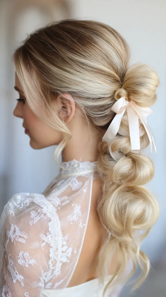 Bubble Ponytail with Ribbon Accents