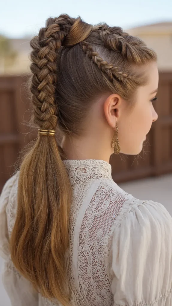  Classic Two French Braids Into High Ponytail