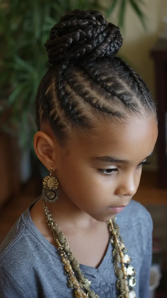 Cornrows into Afro Puffs