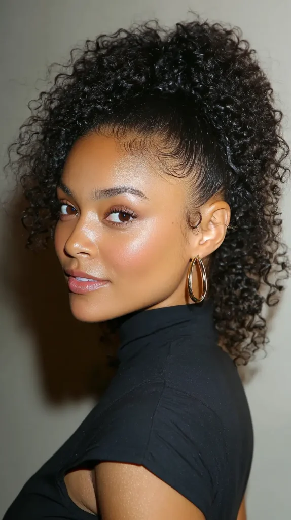 Curly High Ponytail with Laid Edges