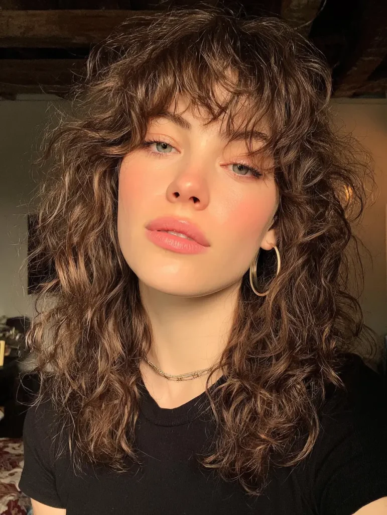 Curly Shag with Curtain Bangs