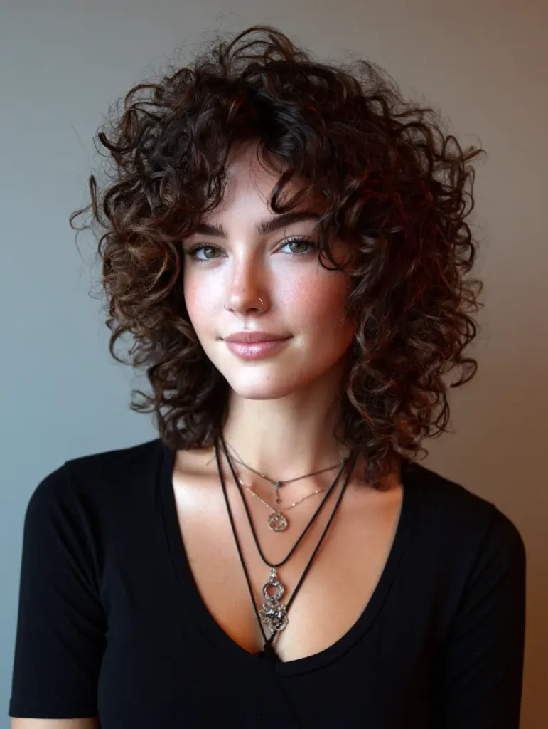 Curly Shag with Side Part