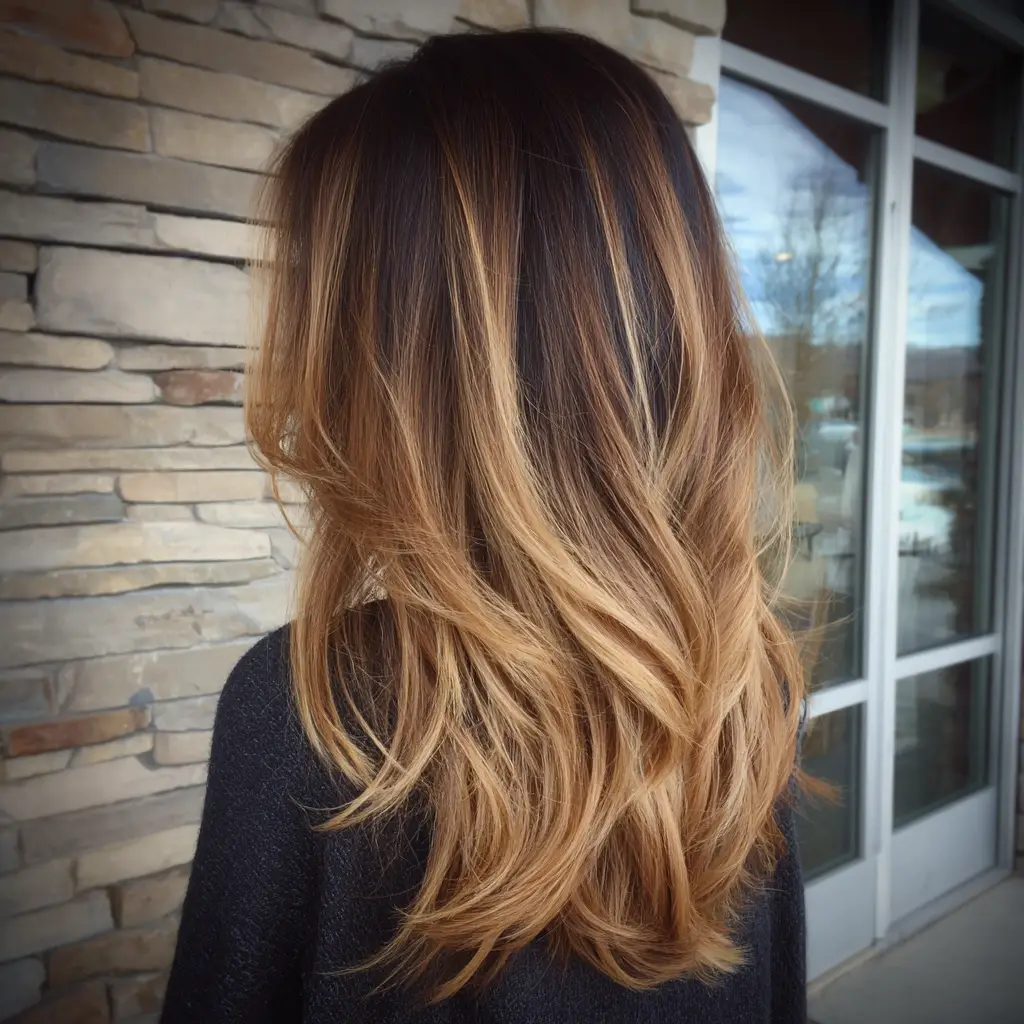 Dark Roots with Balayage Wolf Cut