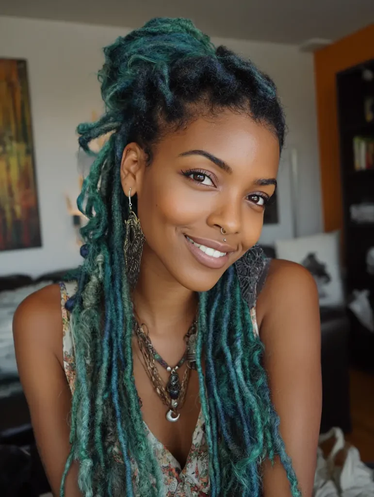 Green Locs with Black Roots
