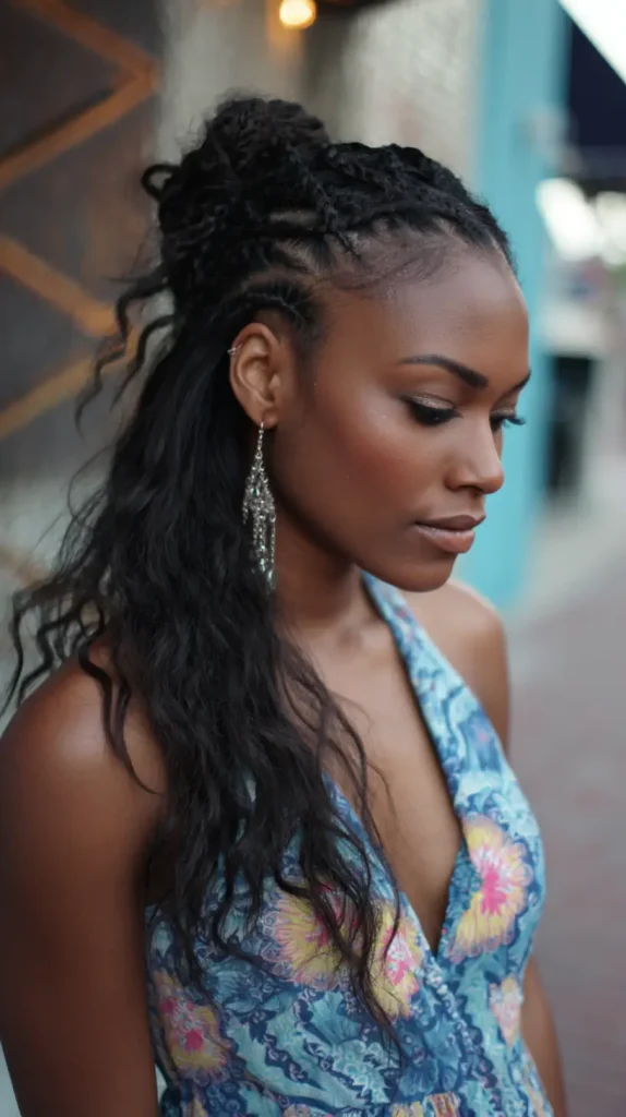 Half-Up Cornrow Braids with Loose Ends
