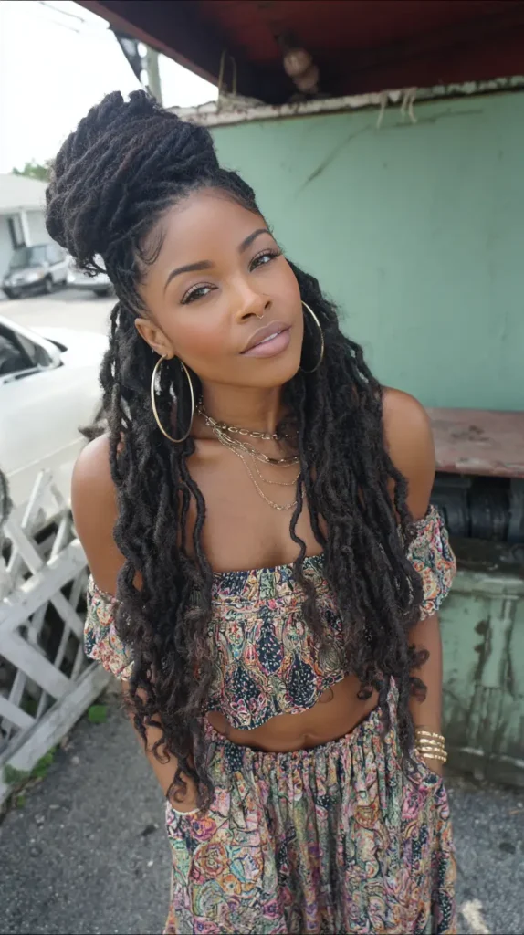  Half-Up Loc Bun with Flowing Locs