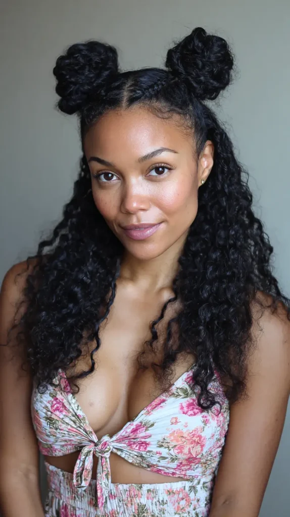  Half-Up Space Buns with Twist-Out