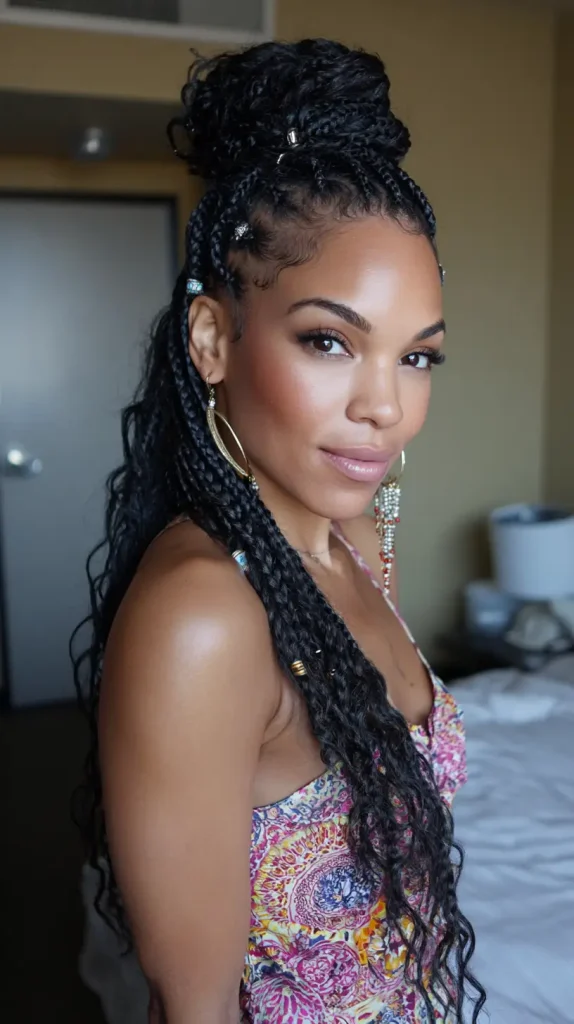 Half-Up with Beaded Box Braids