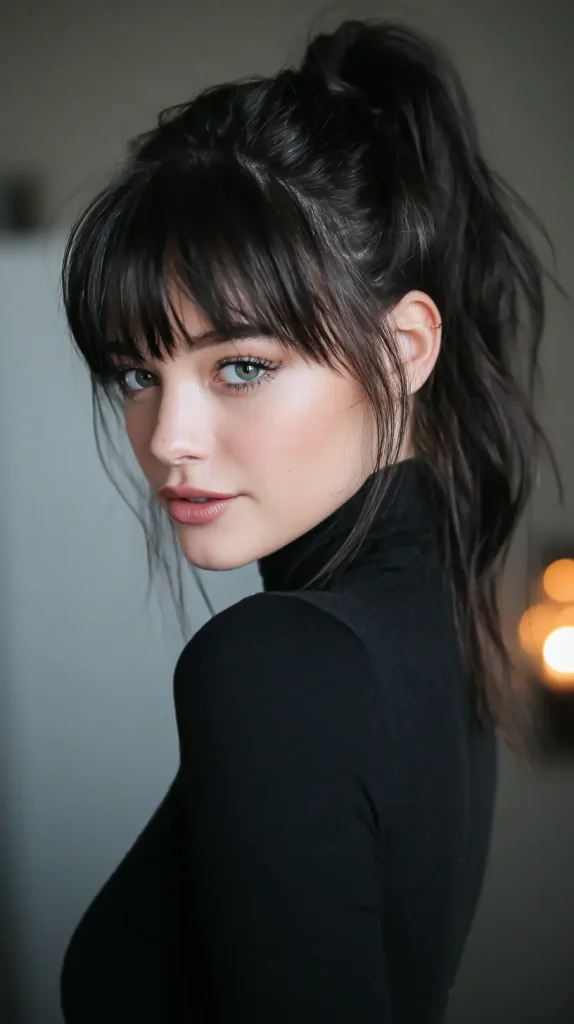 High Ponytail with Bangs