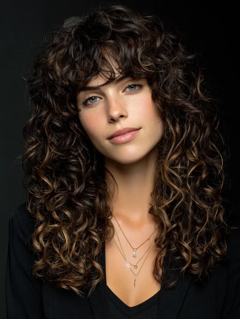  Long Layers with Curly Bangs