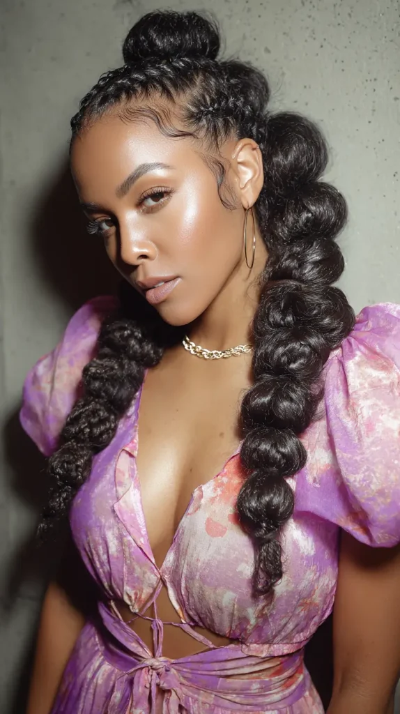 Low Bubble Ponytail with Feed-In Braids