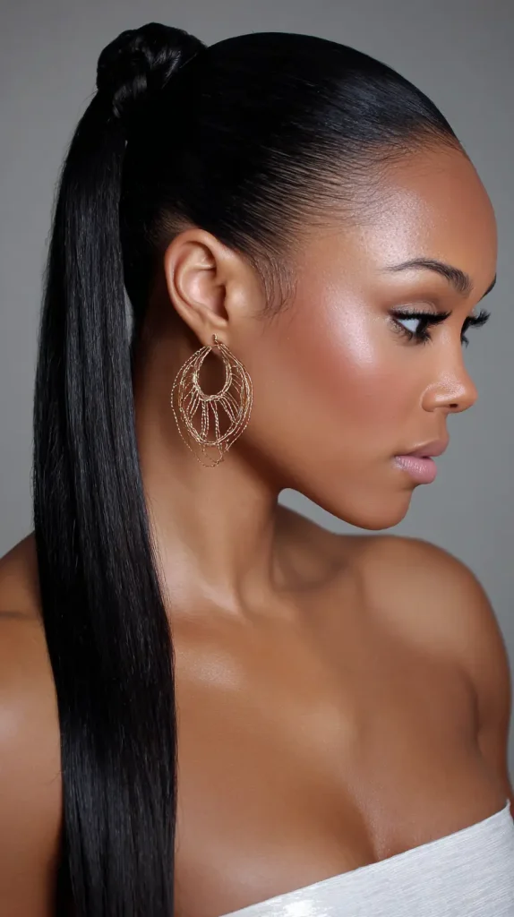 Low Sleek Ponytail With Middle Part