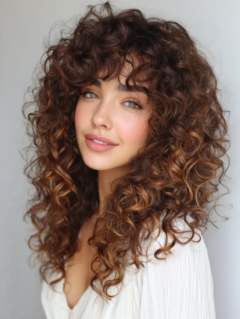 Mid-Length Curls with Face-Framing Highlights