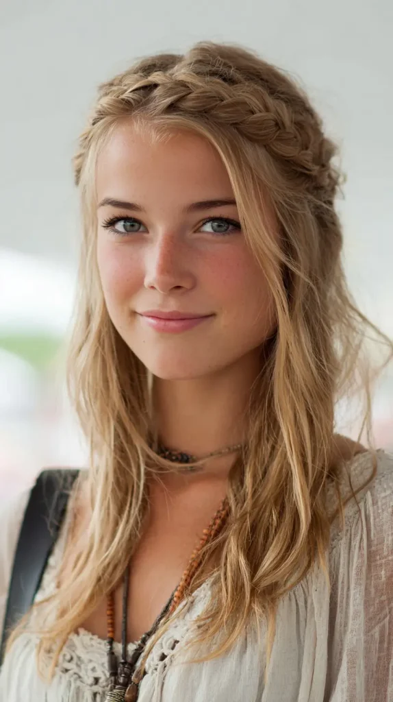 Open Hair with Braided Crown