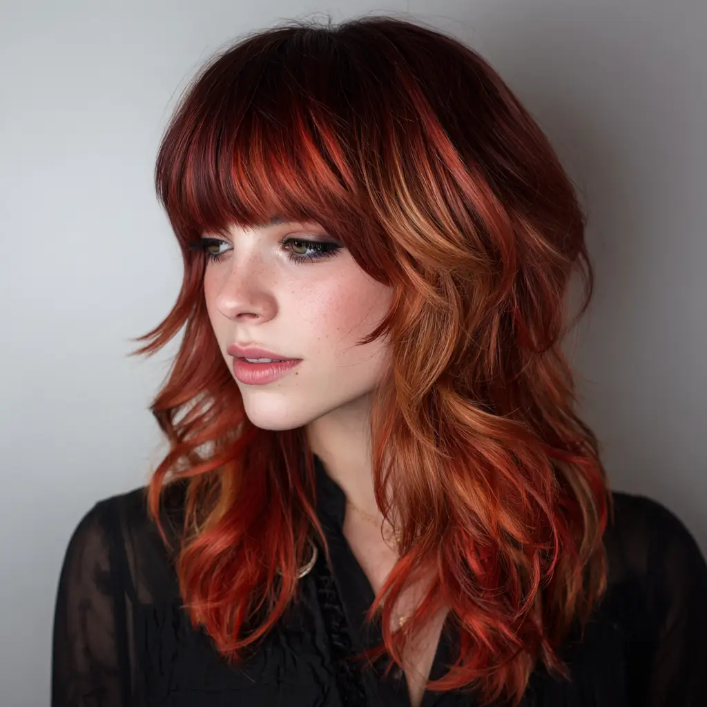 Red Balayage Wolf Cut