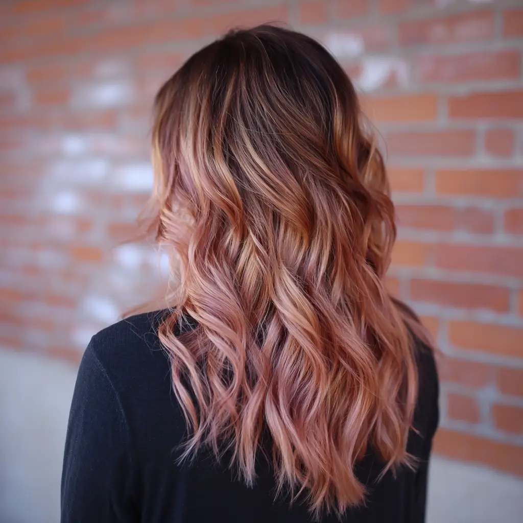 Rose Gold Balayage Wolf Cut