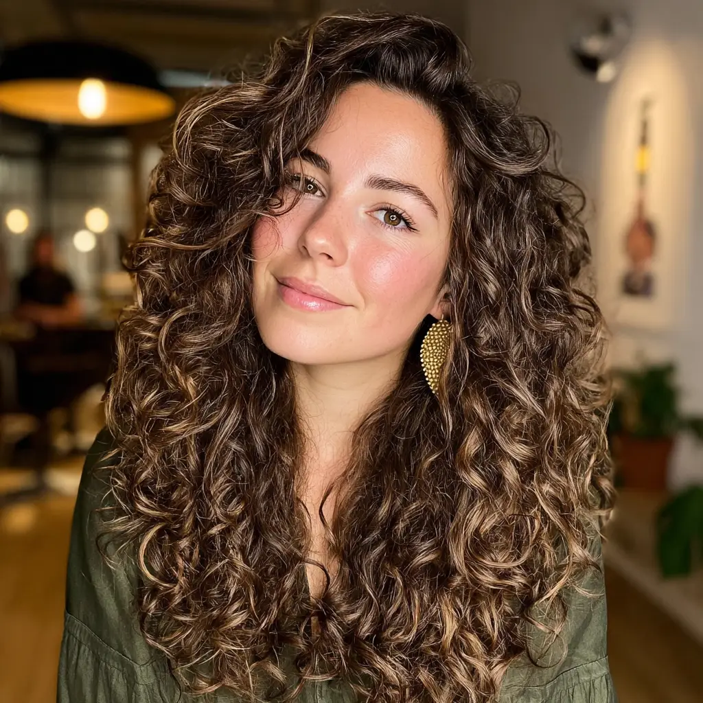 Side-parted layered curls