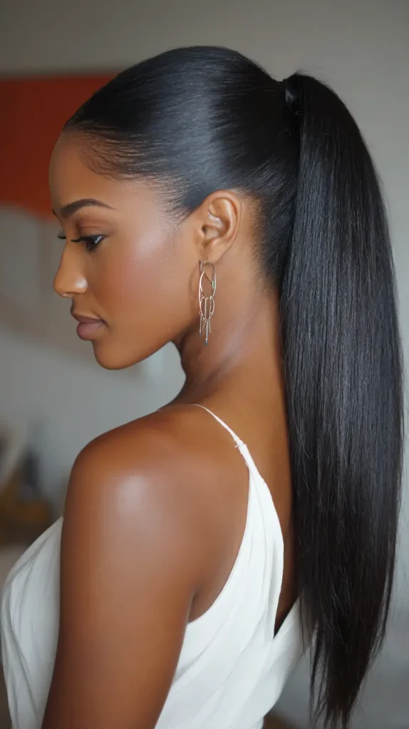 Sleek Half-Up Ponytail on Straightened Hair