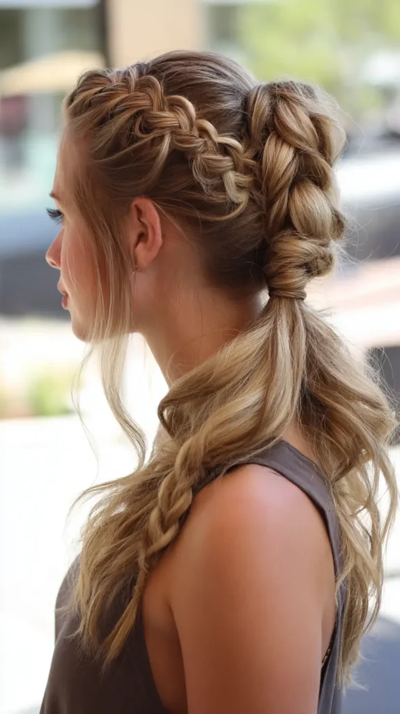 Two Braided Sides Into Messy Ponytail