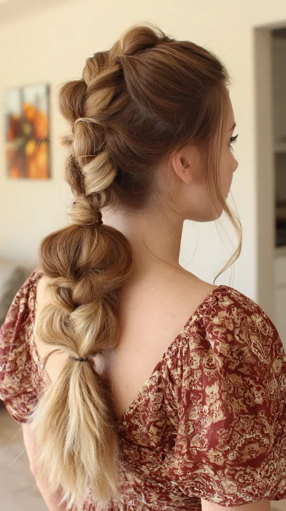 Two Rope Braids Into Bubble Ponytail
