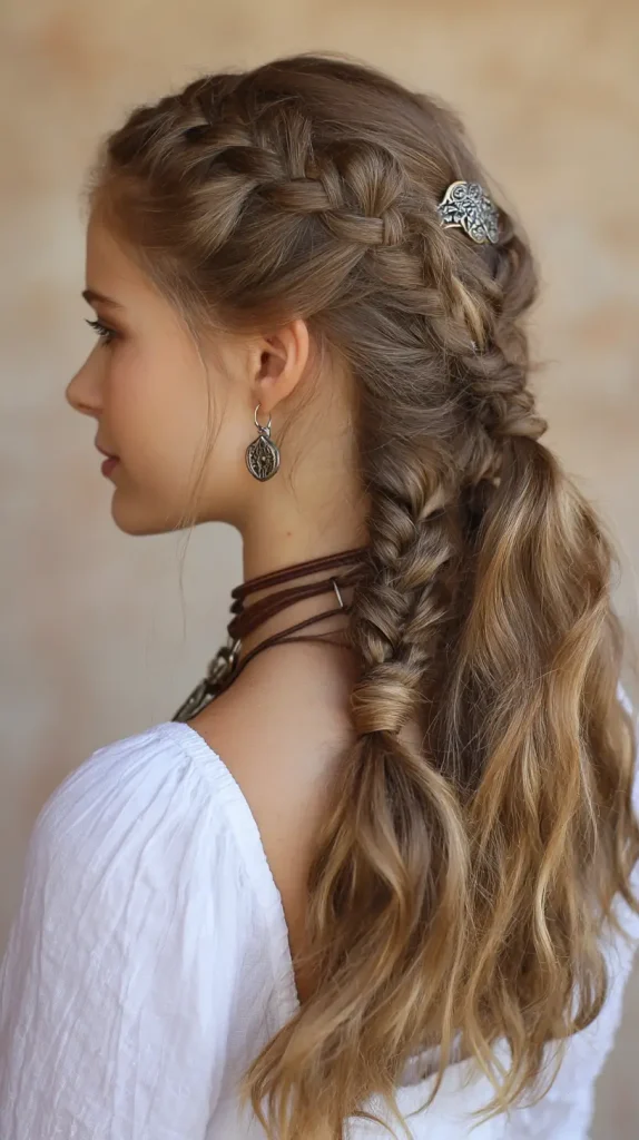  Two Side Braids Into Ponytail With Hair Wrap