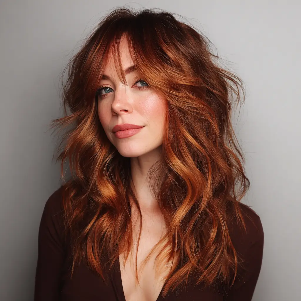 Warm Copper Balayage Wolf Cut