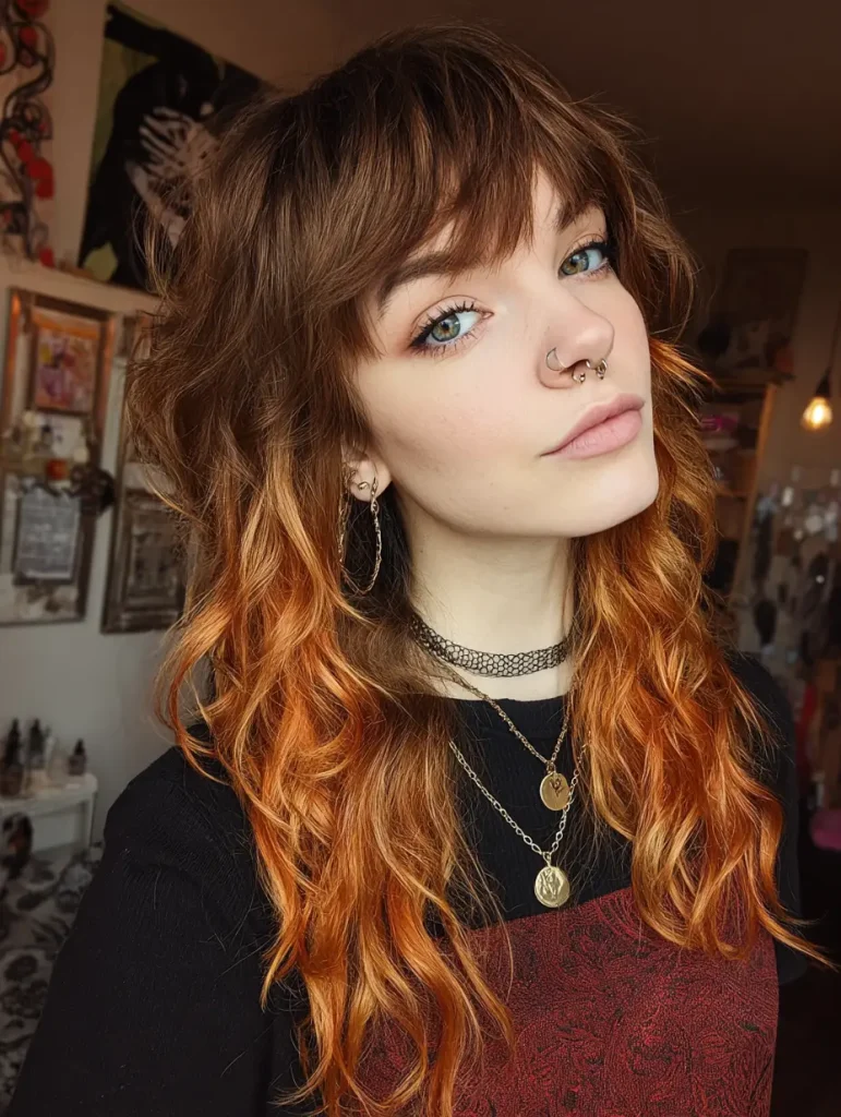 Wavy Wolf Cut with Curtain Bangs
