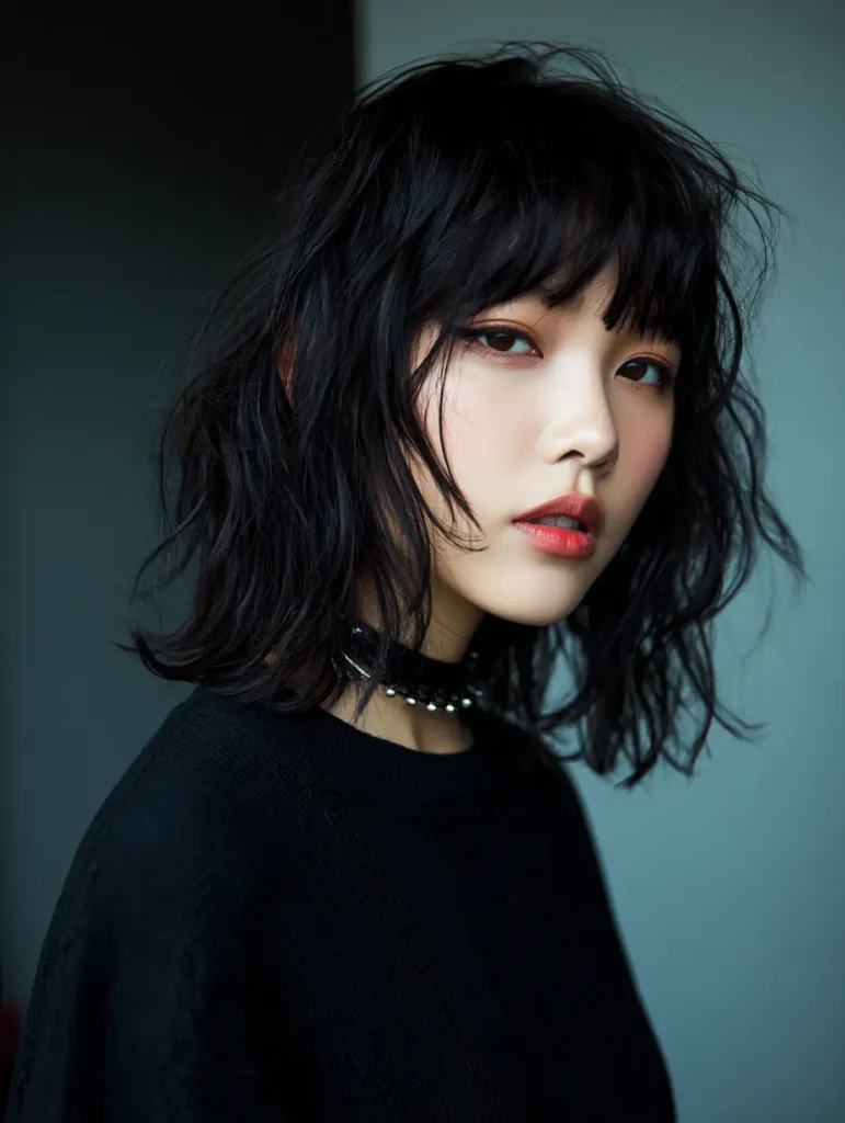 Wolf Cut with Blunt Bangs
