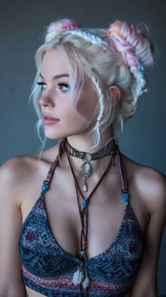 Accessorized Braided Space Buns