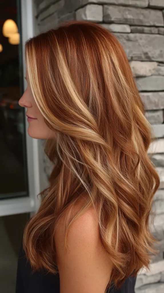 Auburn with Face-Framing Blonde Pieces