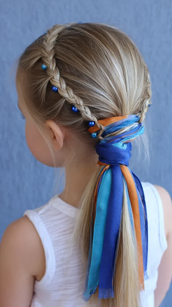 Beaded Tips with Ribbon-Wrapped Ponytail