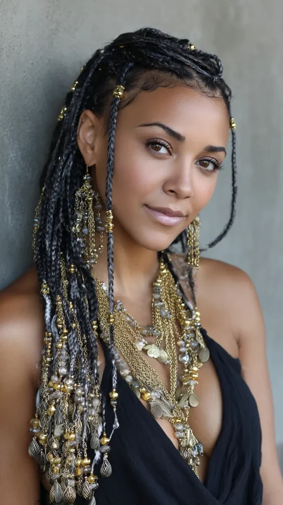 Box Braids with Clear Beads